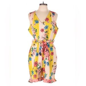 ECI Coral Floral V-Neck Jumpsuit with Tie Waist
